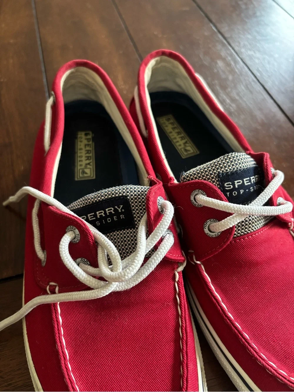 Sperry Men’s Red Canvas Boat Shoes with White Laces